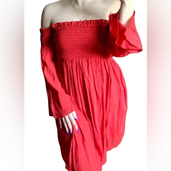 Disney Pirates Of The Caribbean Red Smoked Off Shoulder Dress Size XL - Picture 5 of 8